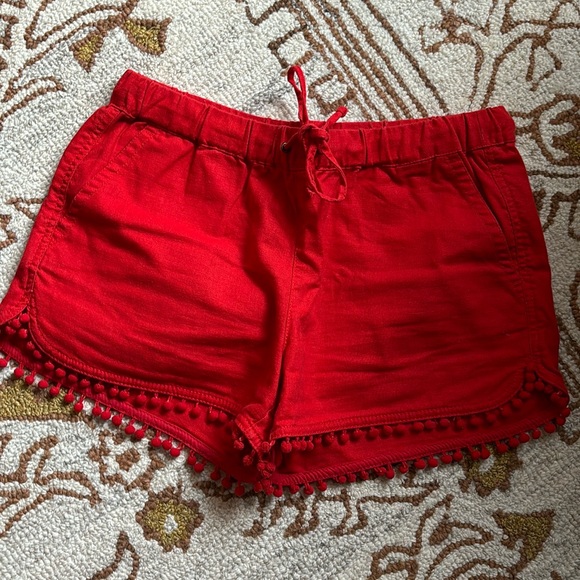 ❤️J.CREW Red Linen and Tassel Drawstring Shorts - Picture 1 of 8